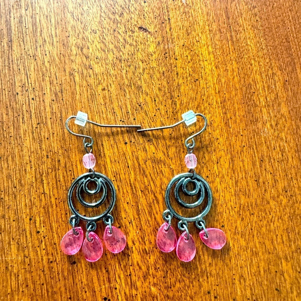 Pink and gray dangly earrings